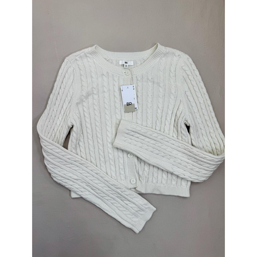 BP Cardigan Sweater Womens Size XS Ivory Cropped Cable Knit Button-Front